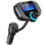 Comsoon Transmetteur FM Bluetooth Adaptateur Radio Sans Fil Kit Main Libre Voiture Chargeur avec Smart Dual Port USB QC3.0 + 2.4A, Écran LCD de 1.80 Pouces, 3.5mm Port Audio, Fente pour Carte TF